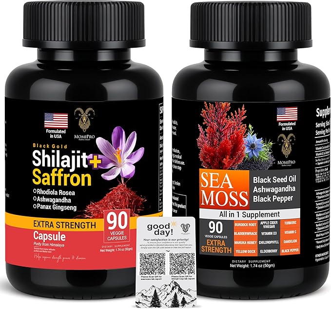 Pure Himalayan Saffron Shilajit and Sea Moss for Men & Women-Shilajit Capsules & Sea Moss Capsules Organic- Ashwagandha & Black Seed Oil Ashwagandha Burdock Root-All in One Supplement