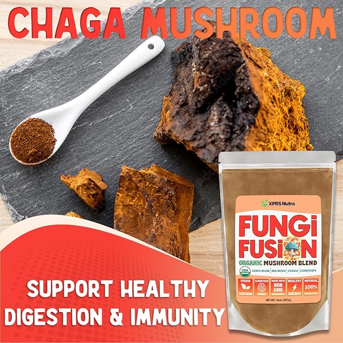 XPRS Nutra Fungi Fusion Organic Mushroom Powder Blend, Premium Blend of Lion's Mane, Reishi, Chaga, Cordyceps for Mental Clarity, Cognition, Energy and Immunity - 8 Ounce