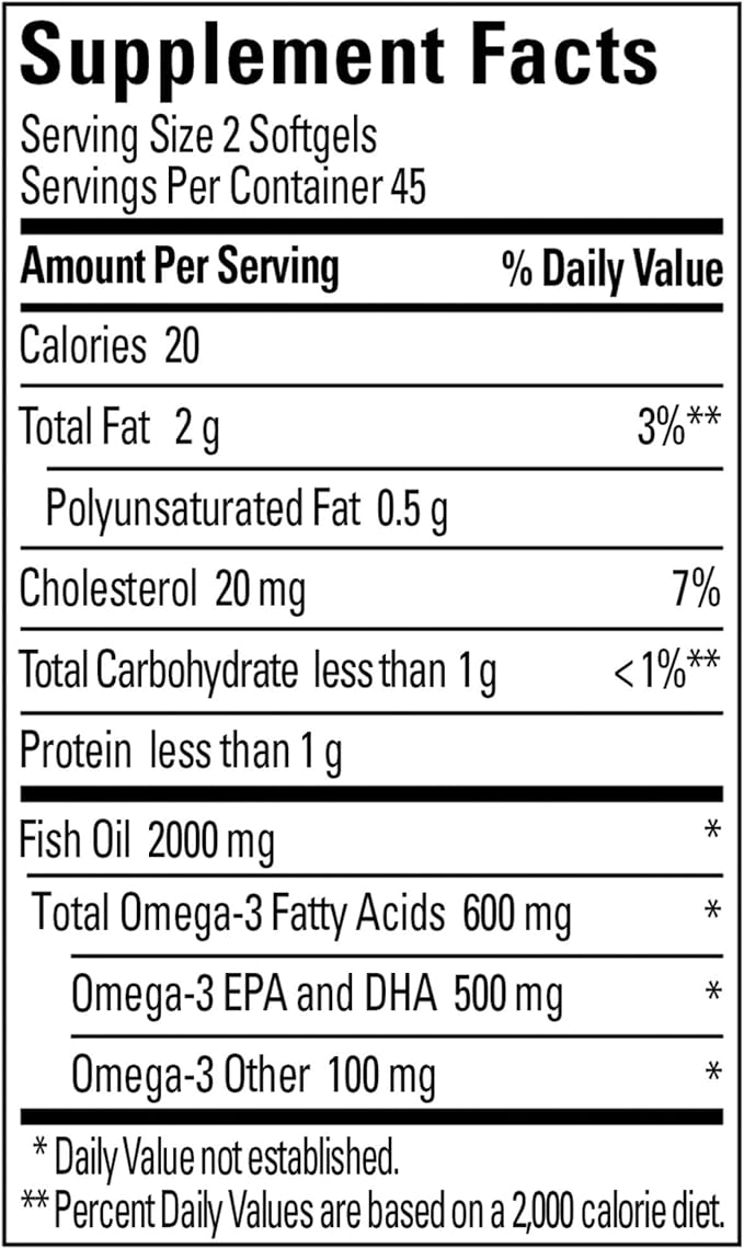 Nature Made Fish Oil Omega 3 Supplements, 1000 mg Softgels, Omega 3 Fish Oil for Healthy Heart Support, 90 Softgels, 45 Day Supply (Pack of 2)