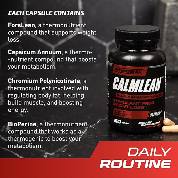 CalmLean Stimulant-Free Fat Burner | Weight Loss Supplement for Men | Appetite Suppressant, Metabolism Booster | Thermogenic Nutrients | Non-Stimulant Fat Loss Formula