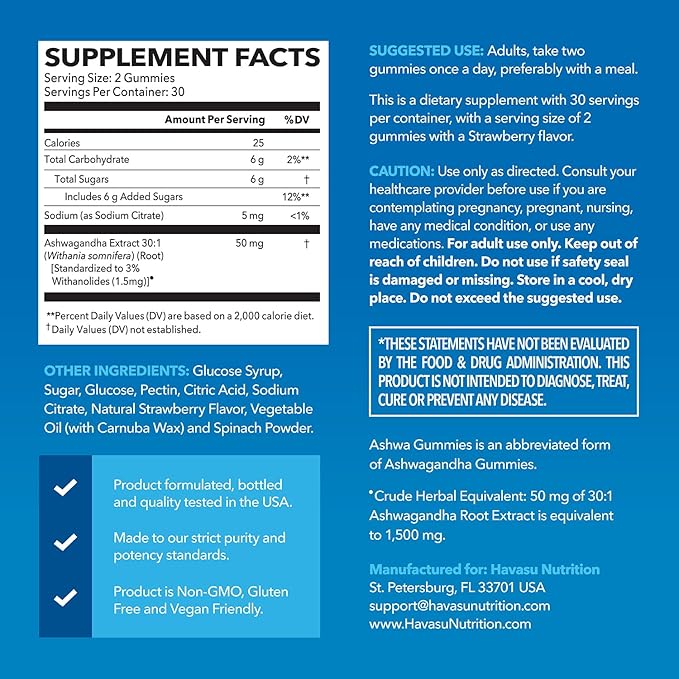 Ashwagandha Gummies for Stress & Mood Support - Vegan, Non-GMO Supplement for Calm & Relaxation - Withania Somnifera for Enhanced Sleep Quality & Emotional Balance - 1-Month Supply, Strawberry Flavor
