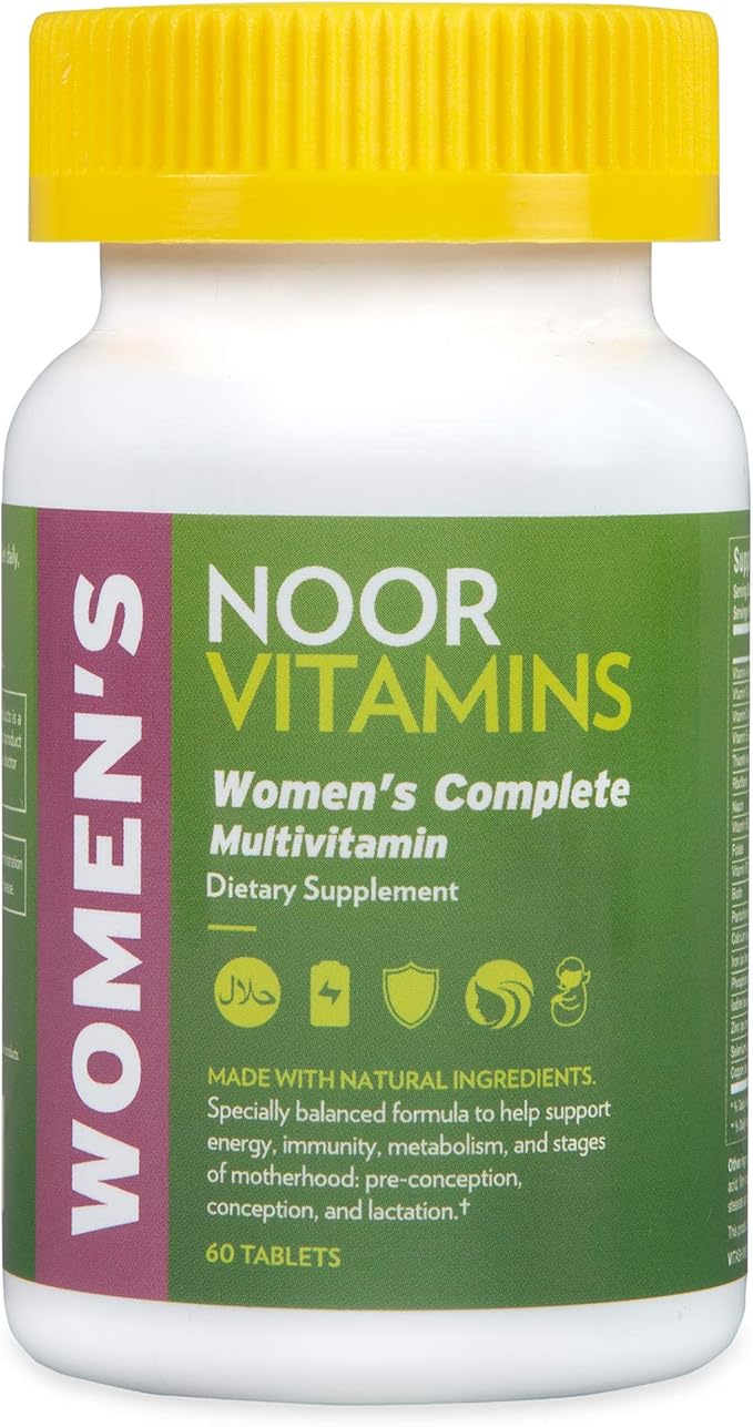 Noor Vitamins Halal Womens Multivitamin & Mineral I Once Daily Vitamin Supplement I Vegan | Supports Energy, Immunity, Metabolism, Healthy Appearance and Stages of Motherhood I 2-Month Supply