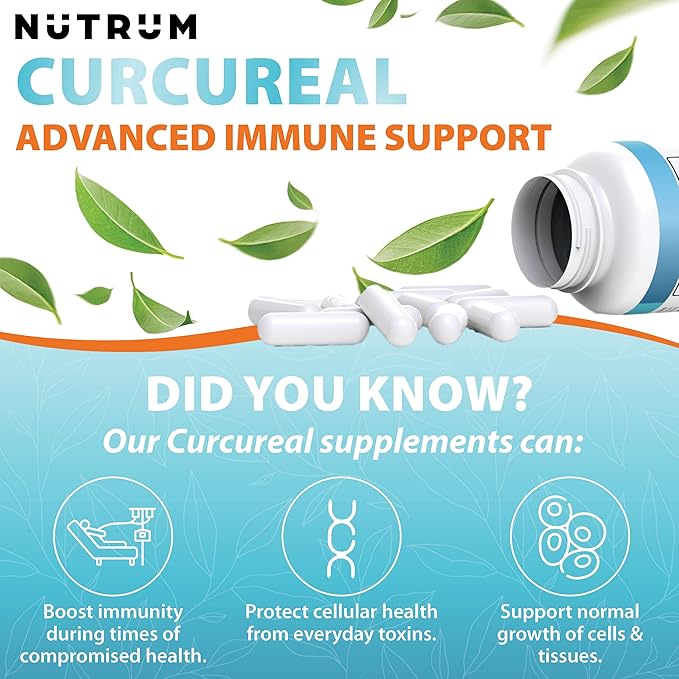 Advanced Immune Support Supplements with Curcumin by Nutrum, Vegan Formula for Cellular Health, Promotes Regeneration of Damaged Cells with Fucoidan, Immunity Boost with Herbal Extracts, 90 Capsules