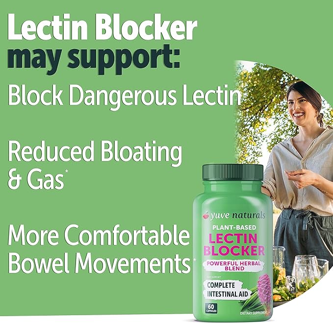 Yuve Lectin Blocker Defense - Blocks Interfering Dietary Lectins, Supports Intestinal & Digestive Health, Helps Reduce Gas, Aids Against Food Cravings - Non-GMO, Gluten Free - 60 Vegan Caps