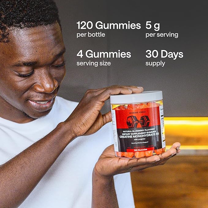 Creatine Monohydrate Gummies 5g with Vitamins B6, B12 - Boost Strength & Recovery with Creatine Chewables - Tasty Creatine for Men Muscle Gain - Creatina Monohidratada en Gomitas - 120 Creatine Gummys