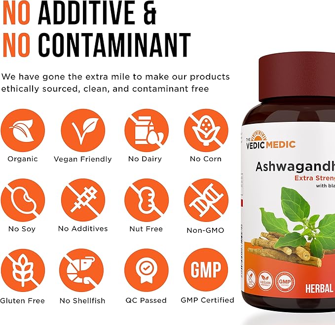 Organic Ashwagandha Capsules Extra Strength 3000mg with Black Pepper Extract - Stress Relief, Mood Enhancer, Energy Support - Non-GMO, Vegan, Gluten Free (120)