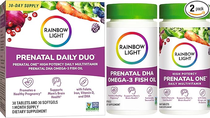 Rainbow Light Prenatal Daily Duo Multivitamin Kit, With Prenatal One Daily Multivitamin and Prenatal DHA Omega-3 Fish Oil for Mom's Health and Baby's Development Support, 30 Count