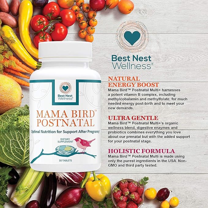 Best Nest Wellness Mama Bird Postnatal Vitamins for Breastfeeding and Postpartum, Whole Food Organic Blend, Methylated Vitamins, Vegan, Once Daily, 30 Ct