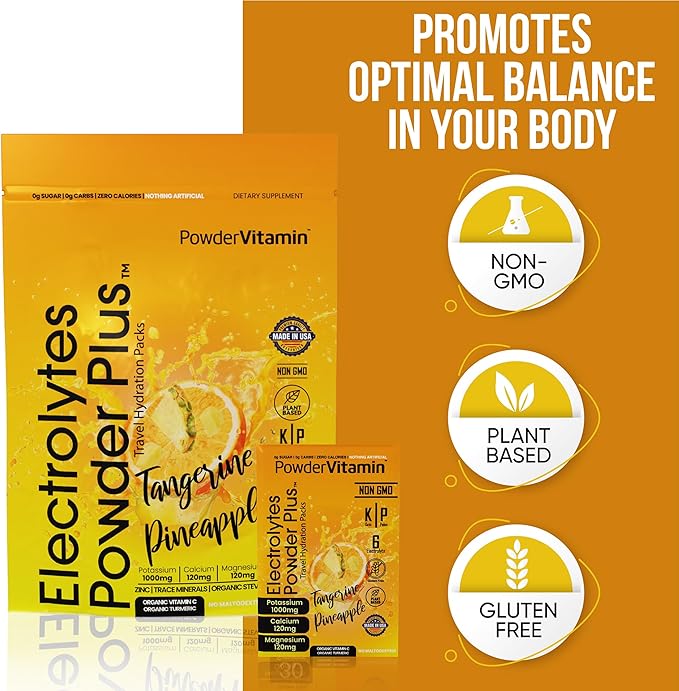 Electrolytes Powder Plus, Keto, Tangerine Pineapple, Sugar Free, 1000mg Potassium, 120mg Calcium, 120mg Magnesium, Non-GMO, Zero Calories, 30 Hydration Packets