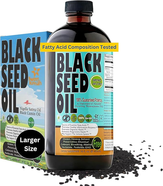 Premium Black Seed Oil Liquid 16 oz - Sugar Free 3 Month Supply Antioxidant Turkish Black Cumin Seed Oil - 3X Thymoquinone Cold Pressed for Immune & Respiratory Support, Vegan, Halal, Sweet Sunnah