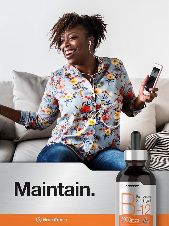 Horbaach B-12 | 5000mcg | 4oz | Berry Flavor Fast-Acting Sublingual Liquid Vitamin B12 | Vegetarian, Non-GMO & Gluten Free Formula