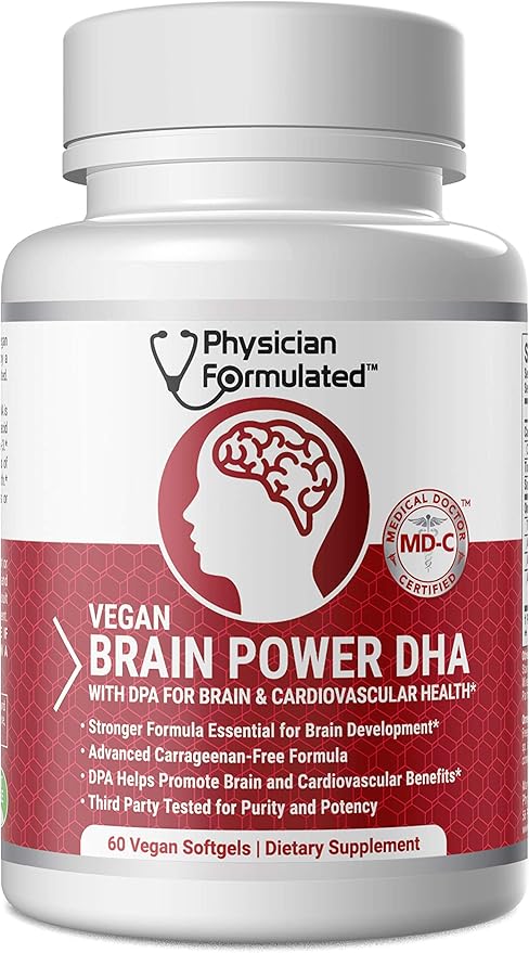 Vegan DHA for Brain and Prenatal 100% Algae Based Omega 3 Essential Fatty Acids with NO Carrageenan, NO Vegetable Oil Plus 2500mcg Astaxanthin