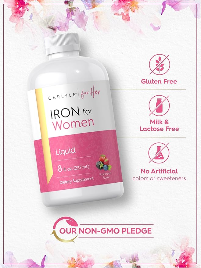 Carlyle Liquid Iron Supplement for Women | 8 fl oz Drops | Fruit Punch Flavor | Vegetarian, Non-GMO, Gluten Free
