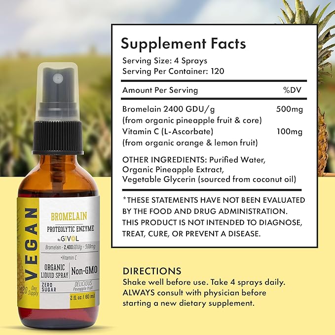 Raw Bromelain Mist-Liquid Pineapple Extract - Enhanced Potency 500mg and Vitamin C Extra Strength Spray Mist: Daily Absorption Liquid Essential Protein Support, Optimizes Wellness Benefits