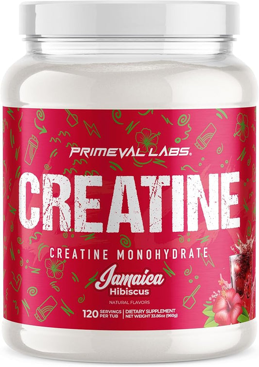 Primeval Labs Creatine Monohydrate | Muscle Recovery + Builder for Men & Women | Workout Supplements Easy to Mix | Jamaica | 120 Servings | 5g Creatine Per Serving