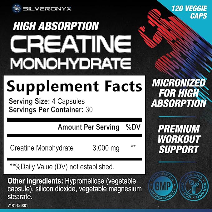 Creatine Monohydrate Capsules 3000mg – Micronized Creatine Supplement for Strength, Lean Muscle Growth, Workout Performance & Endurance Support – Athletic Recovery Support & Gluten Free – 120 Capsules