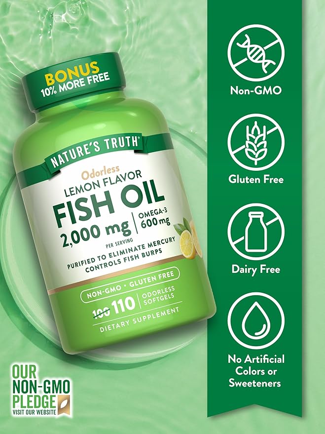 Nature's Truth Fish Oil 2000mg | 110 Softgels | Omega-3 | Lemon Flavor | Non-GMO & Gluten Free Supplement