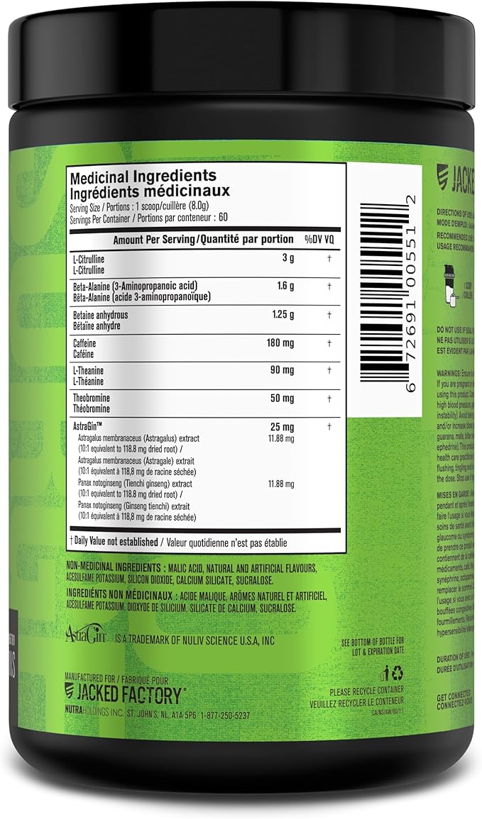 Jacked Factory NITROSURGE Pre Workout Supplement - Endless Energy, Instant Strength Gains, Clear Focus, Intense Pumps - Nitric Oxide Booster & Preworkout Energy Powder - 60 Servings, Arctic White