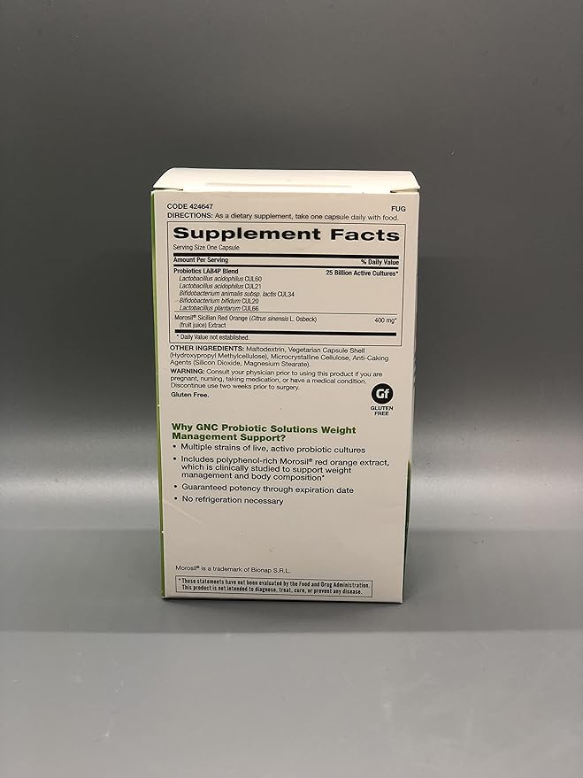 GNC Probiotic Solutions Weight Management Support with 25 Billion CFUs | Contains Clinically Studied Strains of Live, Active Probiotic Cultures, Vegetarian, Gluten Free, | 30 Capsules