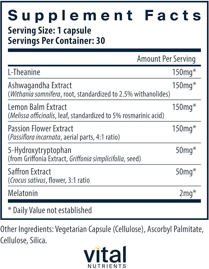 Vital Nutrients Sleep + Recover - Vegan Supplement - Sleep Support - Melatonin, Ashwagandha & L-Theanine - Gluten, Dairy & Soy Free - 30 Capsules