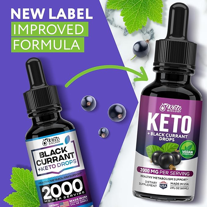Black Currant Seed Oil Extract + Keto Drops 2000 mcg - Made in USA - Natural Keto Liquid Keto Supplement - Advanced Ketones Supplement Keto Food - 2 fl oz