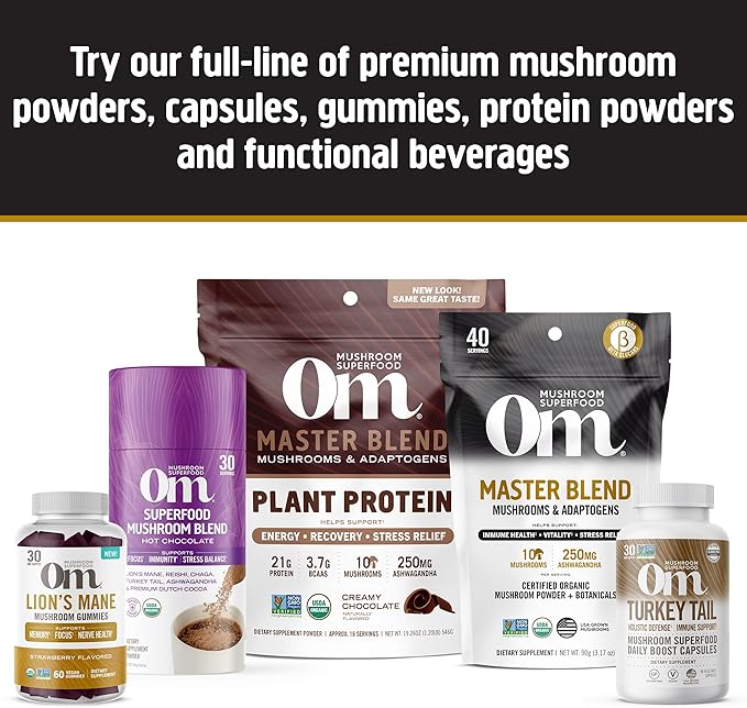 OM MUSHROOM SUPERFOOD Master Blend Mushrooms & Adaptogens Capsules, 168 Count, 56 Servings, 10 Mushroom Complex with Adaptogens for Immune and Stress Relief