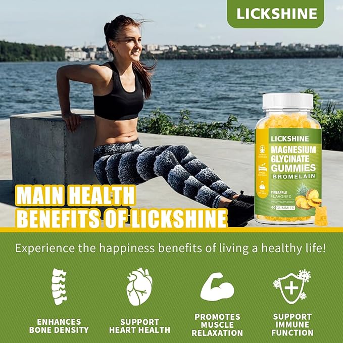 1 Pack Magnesium Glycinate Gummies 1000mg, Calcium, Potassium, Bromelain, Vitamin D, B6, CoQ10 Supplement for Relaxation, Calm Mood, Stress Relief and Sleep for Adults & Kids, 60 Counts