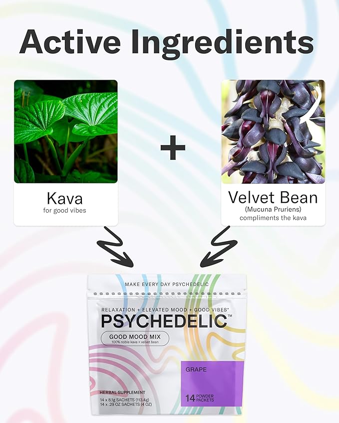 Easy Alcohol Alternative with Buzz - Calming Kava Drink Mix (14x5.5g) Flavored Kava Powder - Calming Drink Powder Packets - Easy Open Single Serving Drinks - 14 Calm Packets - Grape