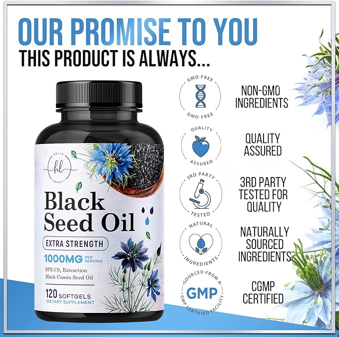 Premium Blackseed Oil 1000mg - Pure Nigella Sativa Black Seed with Thymoquinone (Non-GMO & Vegan) for Skin & Immune Support, Best Extraction Above Cold Pressed, Black Cumin Seed Oil - 120 Softgels