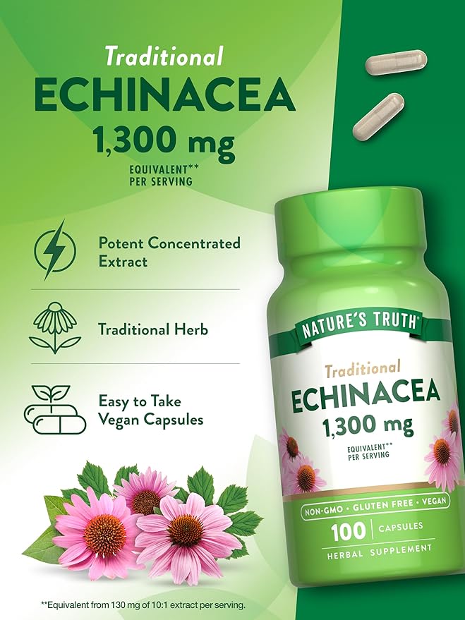 Nature's Truth Echinacea Extract Capsules | 1300mg | 100 Count | Non-GMO & Gluten Free