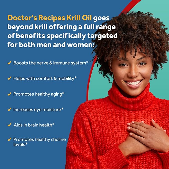Doctor's Recipes Antarctic Krill Oil Omega 3 Supplement, 1000mg Softgels, DHA:EPA at 1:2 Perfect Ratio, 1.5mg Astaxanthin, Clean Extraction, No Fish Taste, Brain, Eye Health, Non-GMO