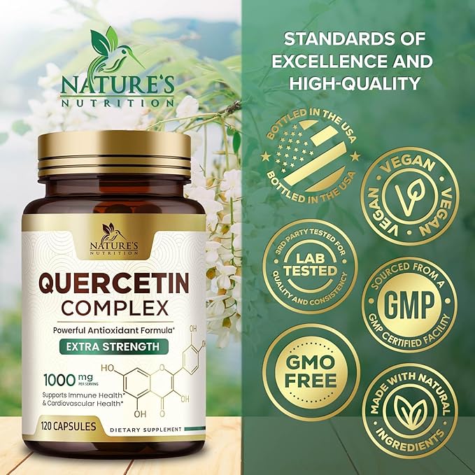 Quercetin 500mg Capsules - Extra Strength Quercetin Supplements 1000mg Serving - Antioxidants & Bioflavonoids Support for Immune, Heart & Cellular Health - Non-GMO & Gluten Free - 120 Veggie Capsules