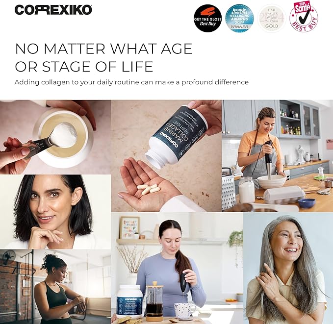 CORREXIKO Marine Collagen Supplement Pills & Powder Bundle 1 Month Supply - Includes 10,000mg Double Hydrolyzed Collagen Powder 15oz & 1800mg Collagen Peptides 120 Capsules - for Hair, Skin & Nails