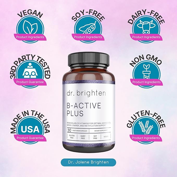 Dr. Brighten B-Active Plus - B Vitamins Dietary Supplement Combination Formula Supplies Most of The Vitamin-B in Their Coenzymated Forms Supports Methylation (30 Count)