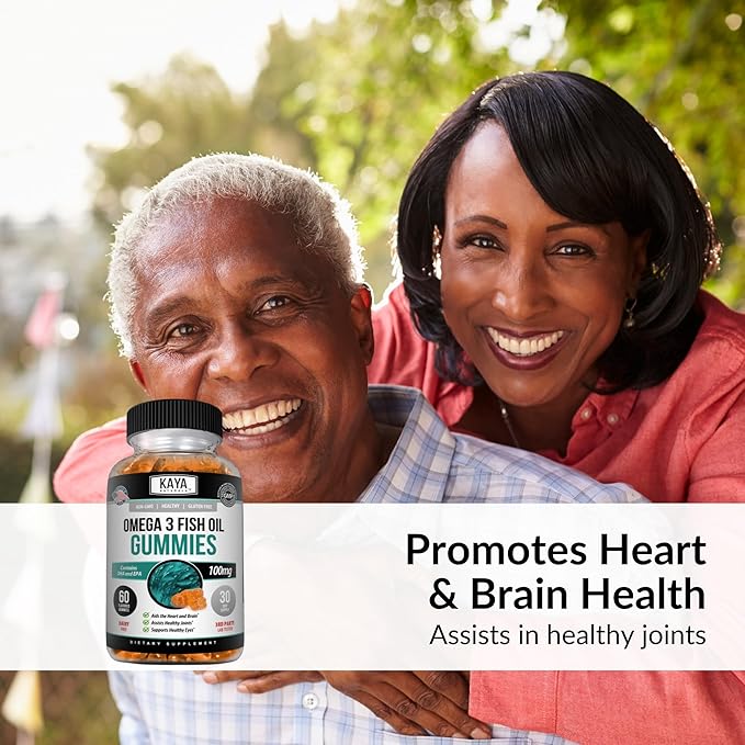 Kaya Naturals Omega 3 Fish Oil Gummies -Fish Oil Supplement with EPA & DHA Fatty Acids - Helps Support Brain, Eye, Heart Health & Immune Support - Non-GMO - 60 Count