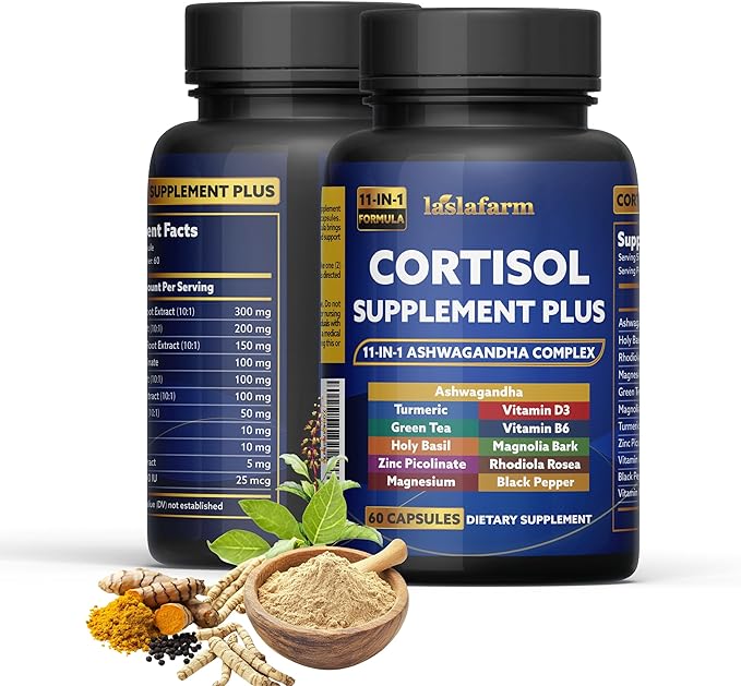 11in1 Cortisol Plus Supplement, 11in1 Ashwagandha and Natural Herbal Complex Vitamin Blend for Daily Mood, Focus and Sleep, Suitable for Women and Men 60 Capsules