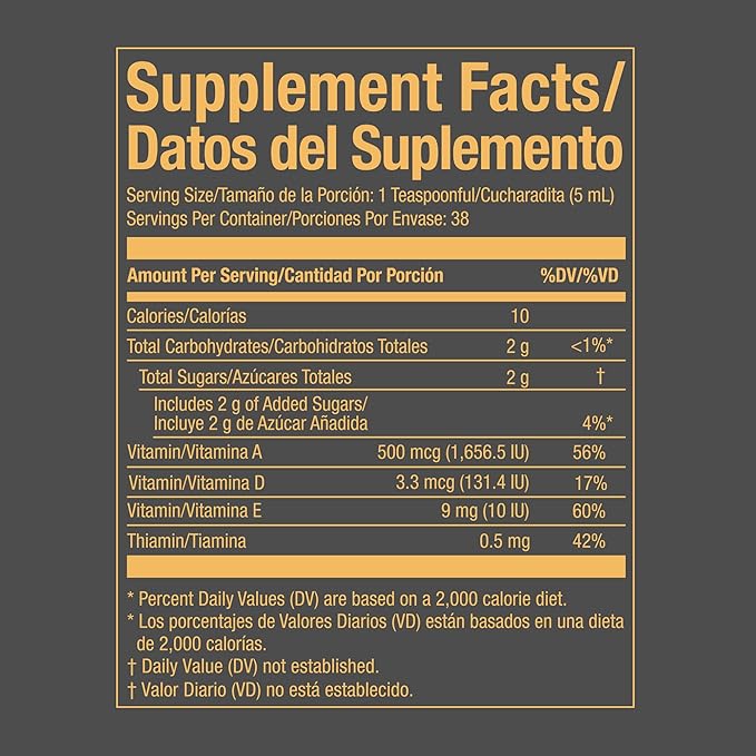 Cod Liver Oil Liquid Supplement with Vitamins A, D, E & B1 | Natural Fish Oil for Kids & Women | Mandarin-Vanilla Flavor | Omega 3 Dietary Support | 6.5 oz 1-Pack