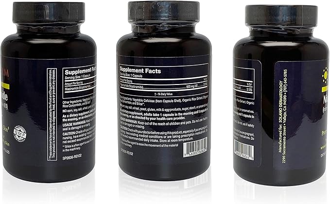 Niacinamide Non-Flushing Vitamin B3 Supplement | Vegetarian and Gluten-Free Vitamin Niacinamide Tablets with Vegetable Cellulose Casings | Promotes Healthy Skin | 120 Capsules | 500mg
