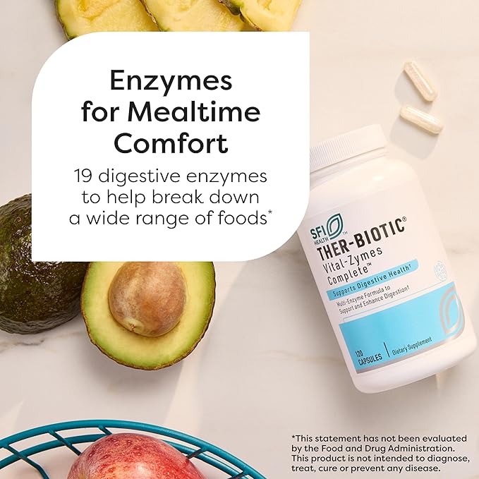 Klaire Labs SFI Health Multi Enzyme Supplements for Digestive Health - Ther-Biotic Vital-Zymes Complete - Digestive Enzymes to Help Ease Indigestion & Aid Nutrient Absorption (120 Capsules)
