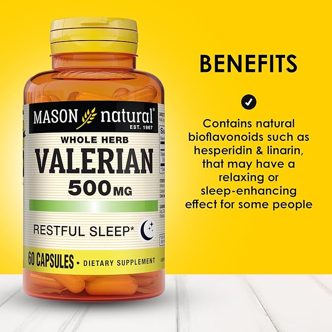 MASON NATURAL Valerian Root 500 mg, 6 Month Supply, Natural Sleep Aid, Promotes Healthy & Restful Sleep, Herbal Supplement, 3 Pack