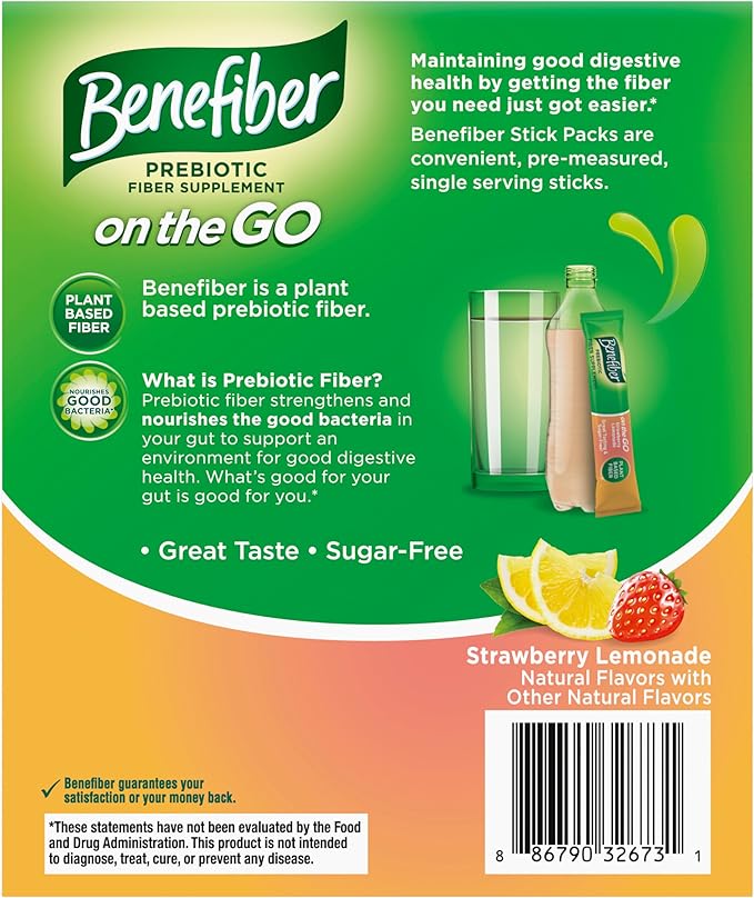 Benefiber Fiber Supplement, Strawberry Lemonade, On The Go Stick Packs, 36 Count