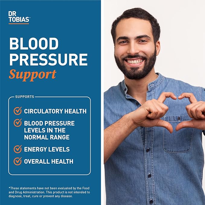 Dr. Tobias Blood Pressure Support Supplement with Hawthorn, Hibiscus Flower, Olive Leaf & Garlic, Supports Normal Circulatory Health with Vitamins C, B6, B12, Niacin, Folate & Herbs, 90 Capsules