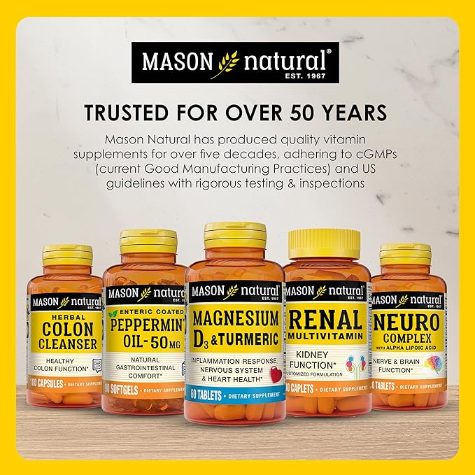 MASON NATURAL Optimal Absorption Turmeric 500 mg with BioPerine, Supports Normal Joint Health, 60 Capsules
