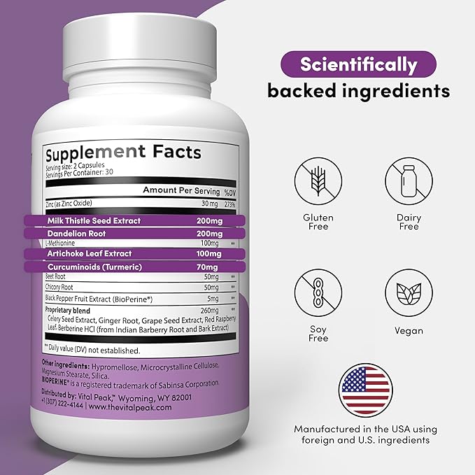 Liver Cleanse Detox & Repair - Liver Health Support Supplement - with Milk Thistle, Berberine, Beet Root Powder, Turmeric, Ginger, Dandelion Root, Artichoke, Grape Seed Extract & More - 60 Capsules