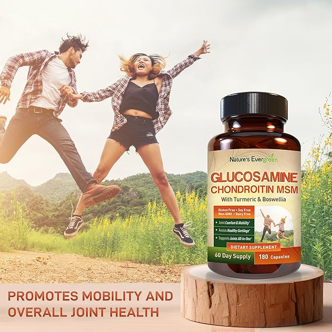 Glucosamine Chondroitin MSM with Turmeric & Boswellia Supplement | Joint Support Supplement Glucosamine Sulfate 1500mg | Joint Health Chondroitin Sulfate MSM Supplement for Women & Men - 180 Capsules
