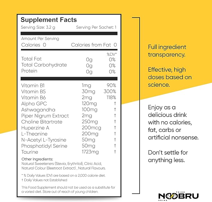 Noobru Аdvantage Nootropic - Delicious Nootropics Brain Supplement with 11 Active Ingredients - Natural Cognitive Enhancer - 20 Strawberry Lemonade Sachets - 1 Month Supply, 20 Count (Pack of 1)