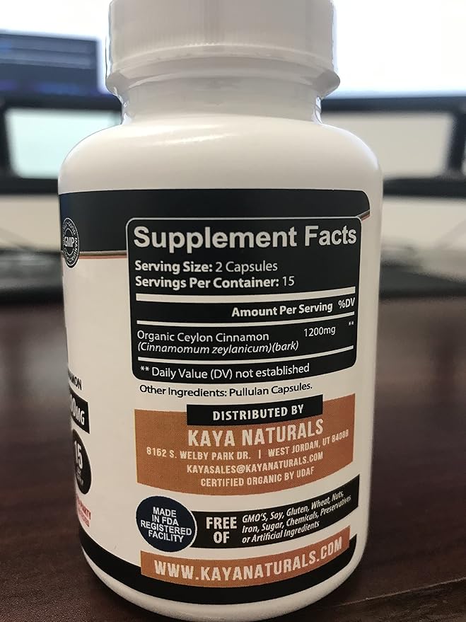 Kaya Naturals Ceylon Cinnamon Supplement | 1200mg per Serving, Vegan - Non-GMO & Gluten Free - 30 Capsules