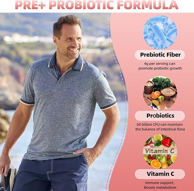 Probiotics + Prebiotics Fiber Gummies for Adults, 60 Billion CFU, 4g Prebiotic Per Serving, Promotes Intestinal Health & Enhances Immune System, Sugar Free, 60 Gummies
