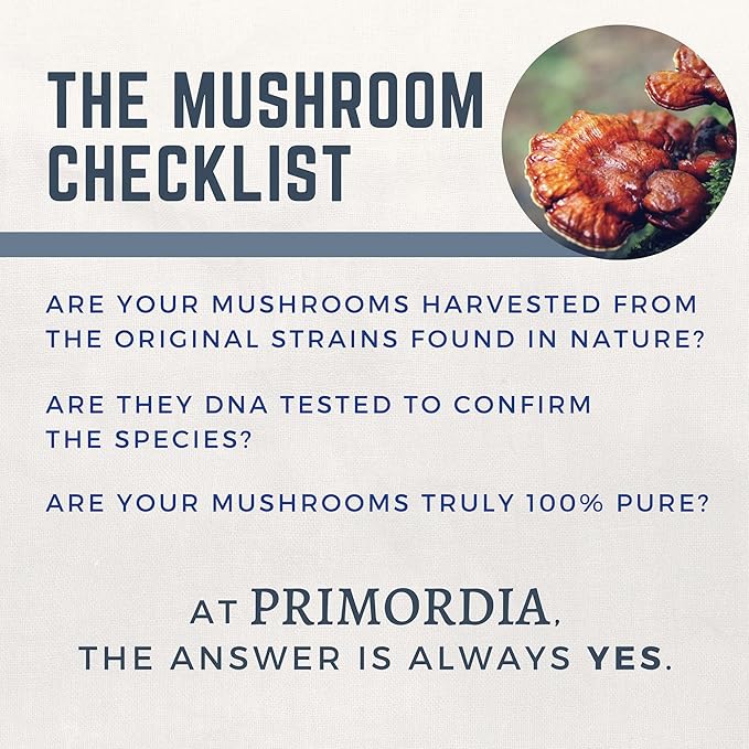 Primordia Pure Reishi Mushroom Supplement, 60 Capsules, Liquid State Fermentation, Reishi Ganoderma Lucidum Mushrooms, Gut Health & Immune Support, Promotes Restful Sleep