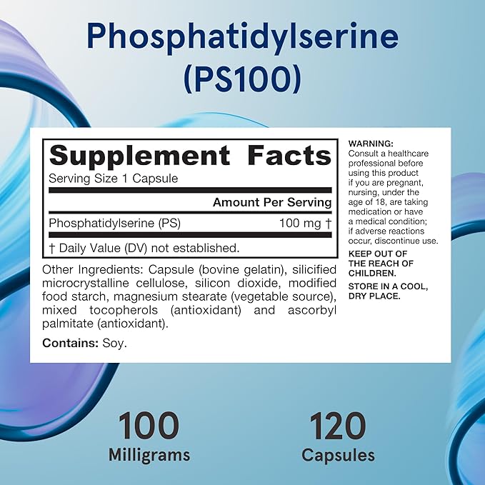 Jarrow Formulas® PS100 Phosphatidylserine, 100 mg, Dietary Supplement for Brain Health and Cognition Support, 120 Capsules, Up To a 120 Day Supply